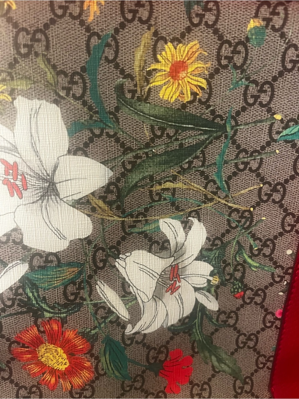 Huge Gucci style Red Floral GG Supreme Tote with Wristlet - Picture 6 of 12